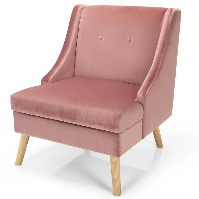 Velvet Wing Back Accent Chair with Rubber Wood Legs and Padded Seat for Living Room-Pink by DirectDeals