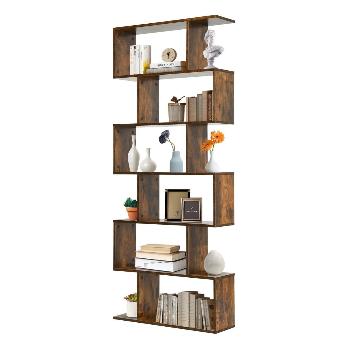 6 Tier S-Shaped Bookshelf Storage Display Bookcase Decor Z-Shelf by DirectDeals