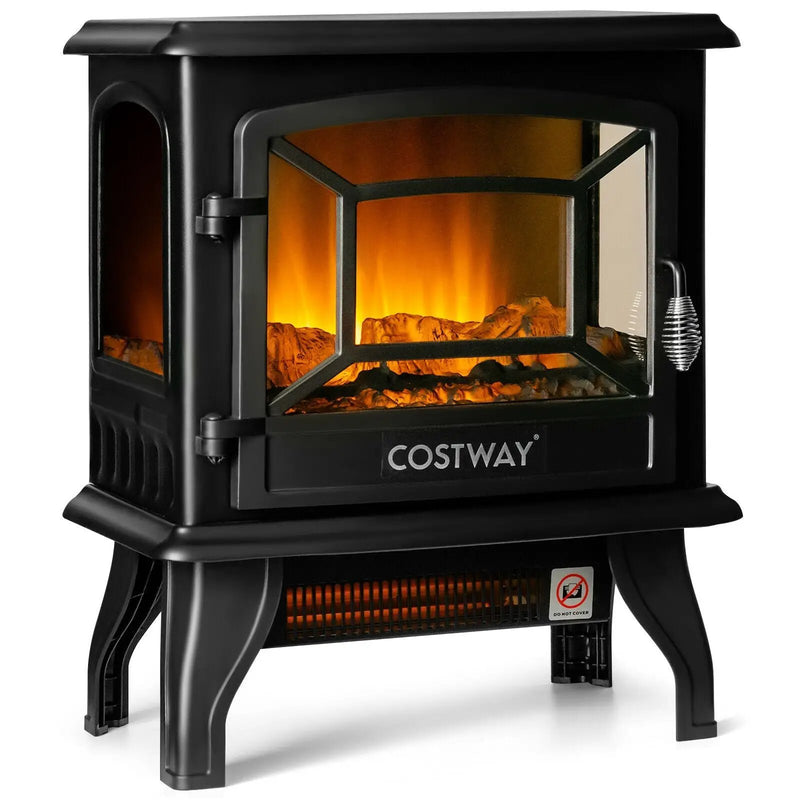 Freestanding Fireplace Heater with Realistic Dancing Flame Effect-Black by DirectDeals