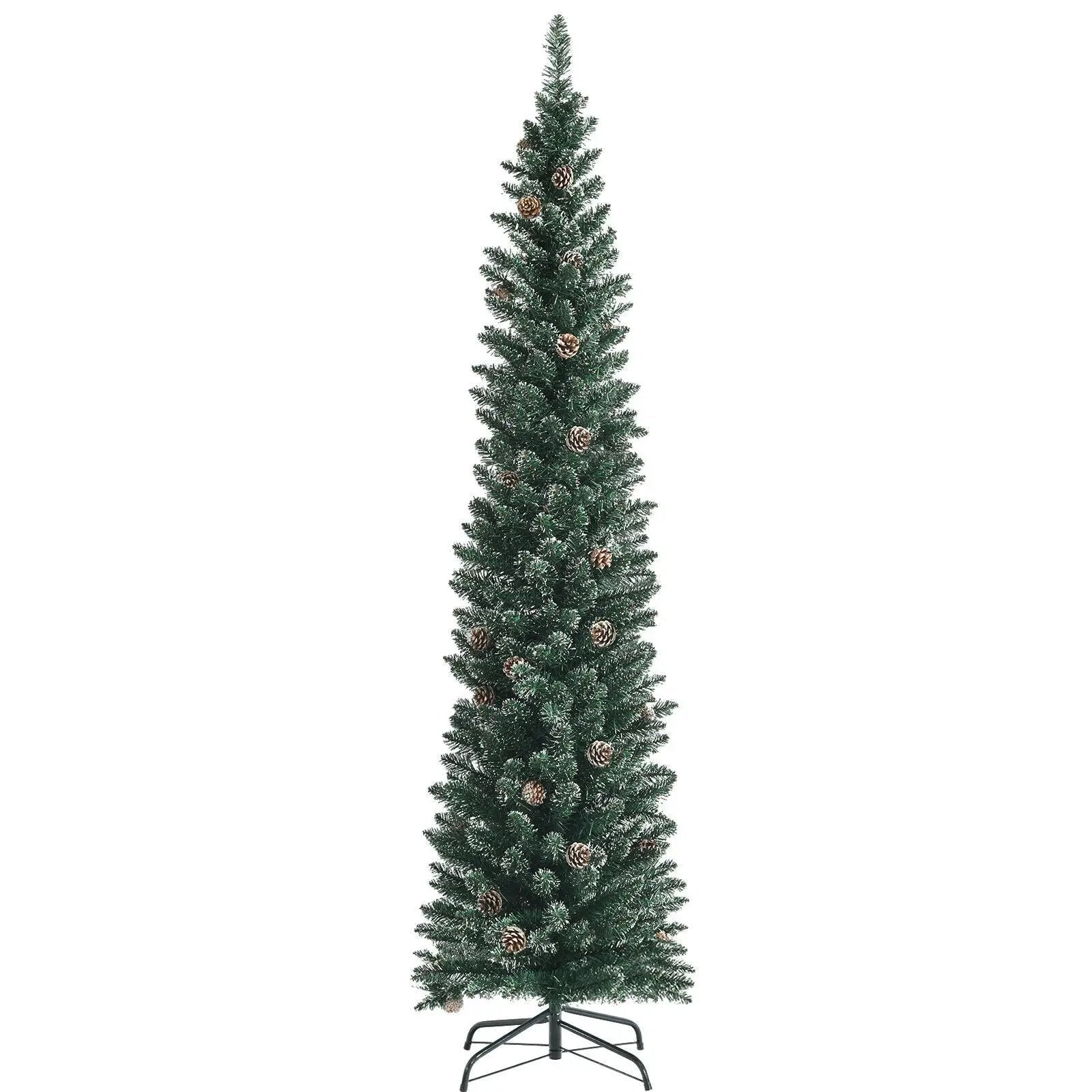 Snowy Artificial Pencil Christmas Tree with Pine Cones by DirectDeals