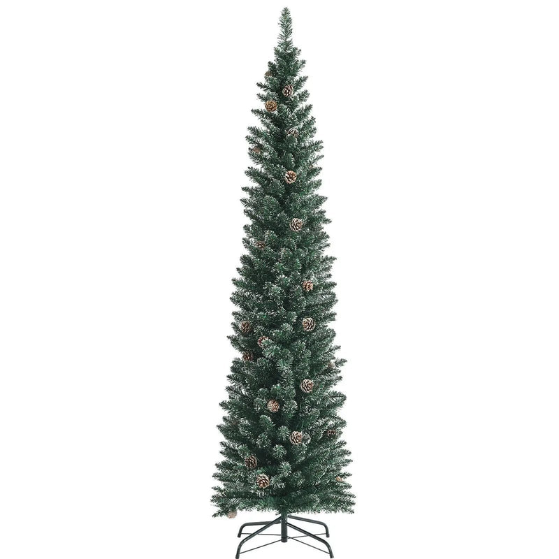 Snowy Artificial Pencil Christmas Tree with Pine Cones by DirectDeals