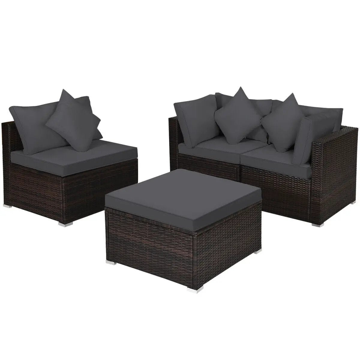 4 Pieces Ottoman Garden Patio Rattan Wicker Furniture Set with Cushion-Gray by DirectDeals