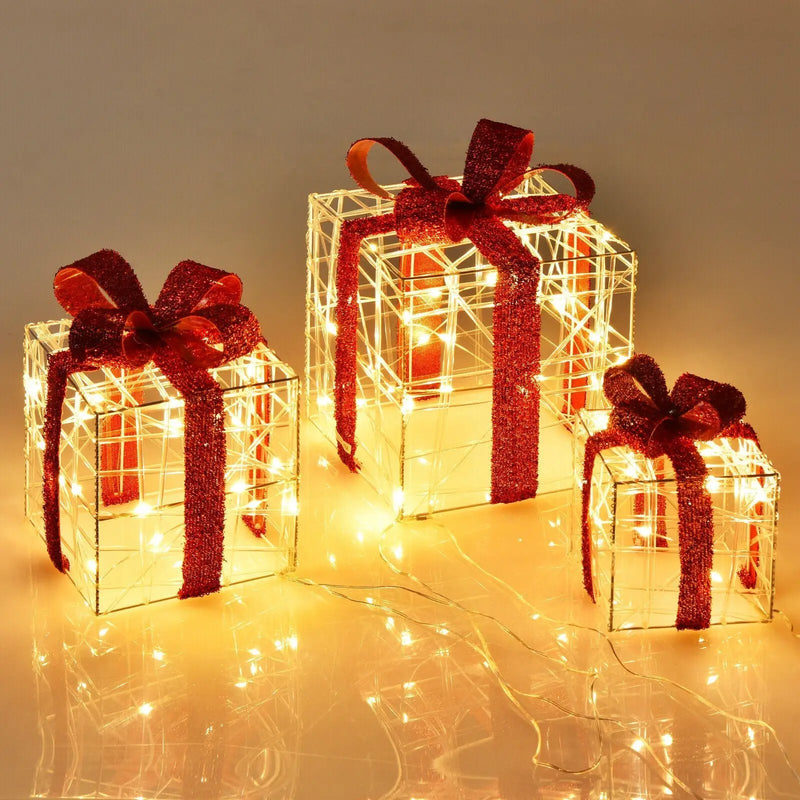3 Pieces Christmas Lighted Gift Boxes Decorations with 60 LED Lights for Indoor and Outdoor by DirectDeals