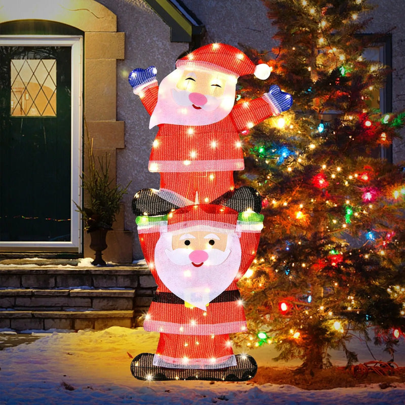 LED Double Santa Yard Christmas Decoration with String Lights and Stakes by DirectDeals