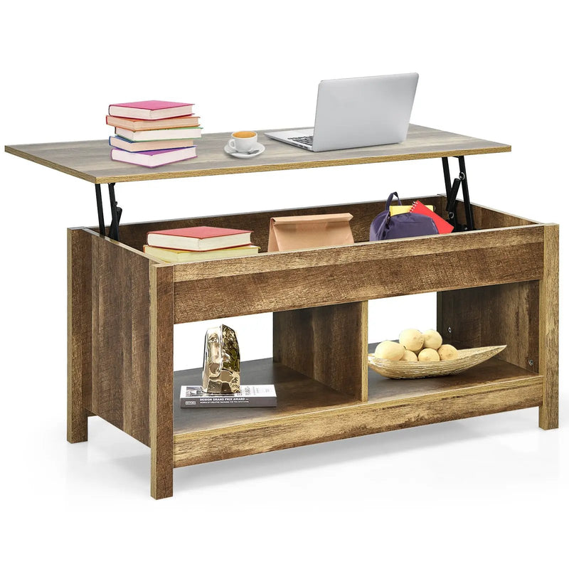 Lift Top Coffee Table with Hidden Storage Compartment and Lower Shelf for Study Room by DirectDeals