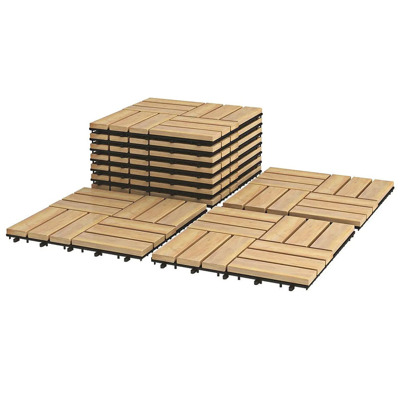 10 Pieces 12 x 12 Inch Acacia Wood Interlocking Check Deck Tiles by DirectDeals