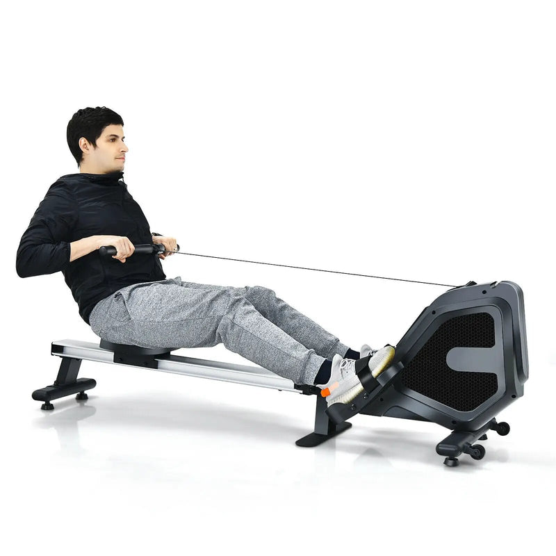 Folding Magnetic Rowing Machine with Monitor Aluminum Rail 8 Adjustable Resistance by DirectDeals