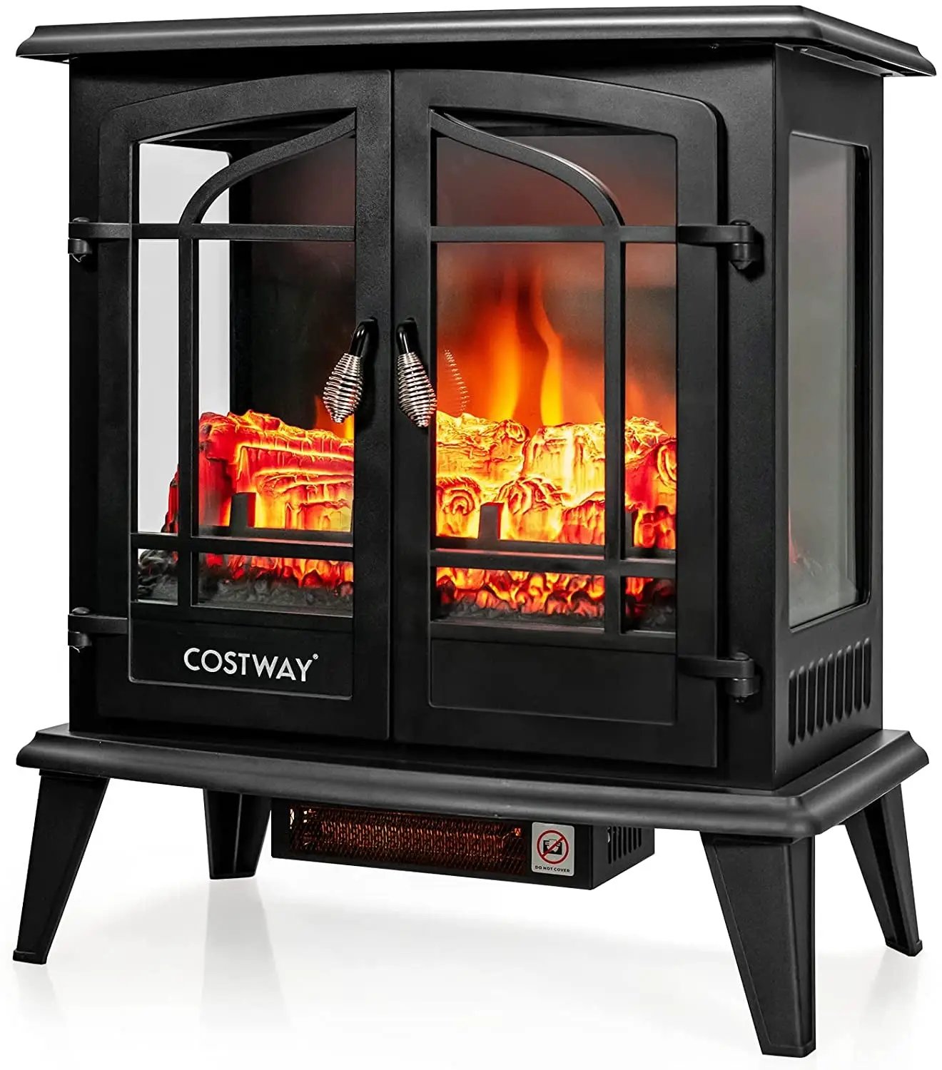 25 Inch Freestanding Electric Fireplace Heater with Realistic Flame effect-Black by DirectDeals