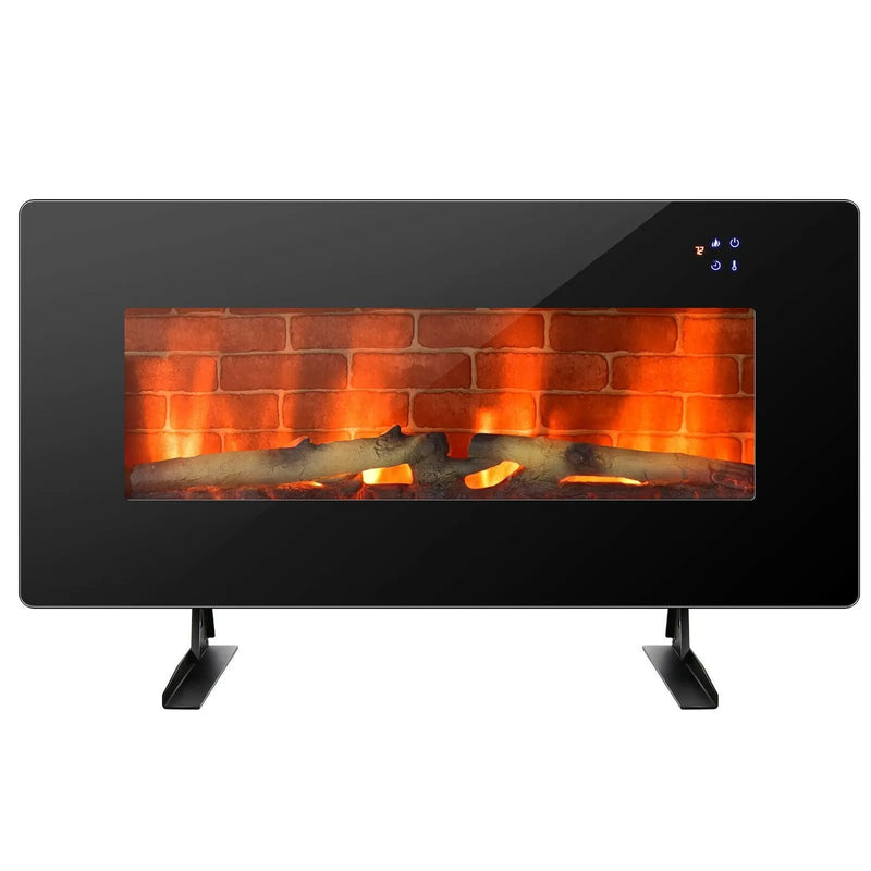 36 Inch Electric Wall Mounted Freestanding Fireplace with Remote Control-Black by DirectDeals