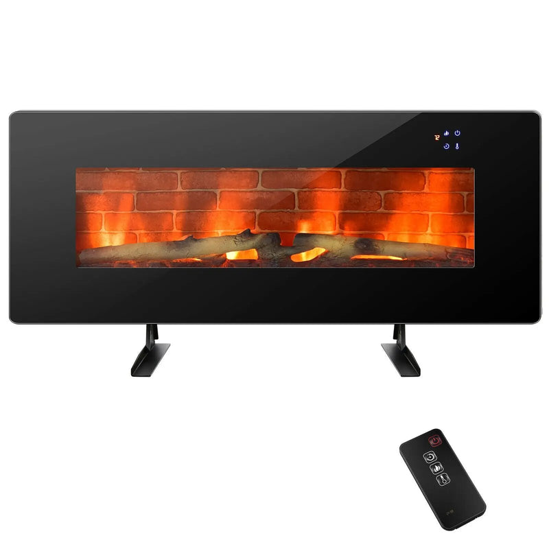 42 Inch Electric Wall Mounted Freestanding Fireplace with Remote Control-Black by DirectDeals