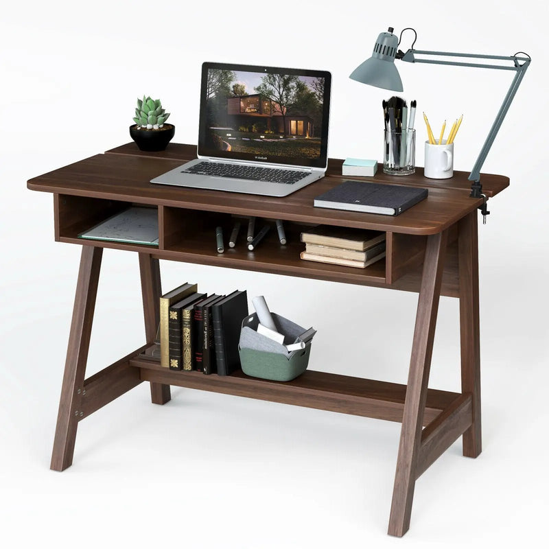 Mid Century Writing Desk with Storage Cubes and Hidden Compartment by DirectDeals