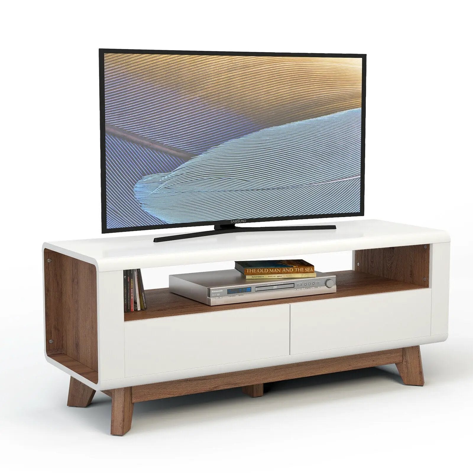 Media Console with 2 Pull-Out Drawers and Open Compartment for TVs up to 50 Inch by DirectDeals