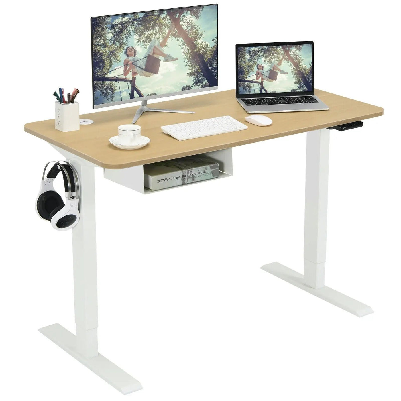 48-Inch Electric Standing Adjustable Desk with Control Panel and USB Port-Natural by DirectDeals