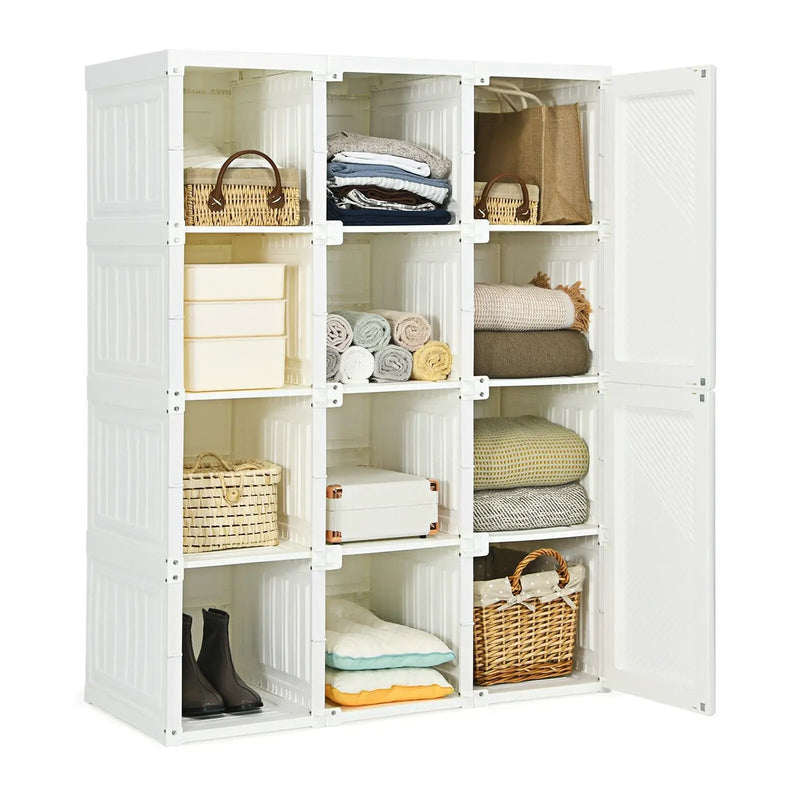 Clothes Foldable Armoire Wardrobe Closet with 12 Cubby Storage by DirectDeals
