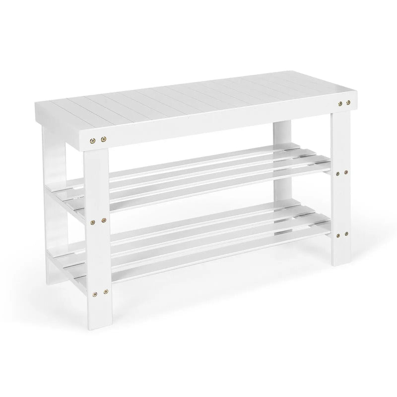3 Tier Bamboo Bench Storage Shoe Shelf-Natural by DirectDeals