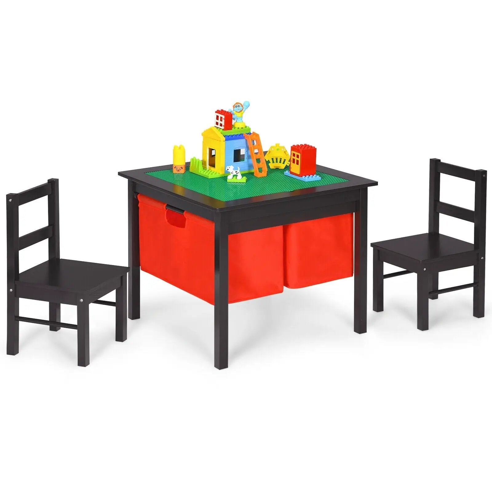 2-in-1 Kids Activity Table and 2 Chairs Set with Storage Building Block Table by DirectDeals
