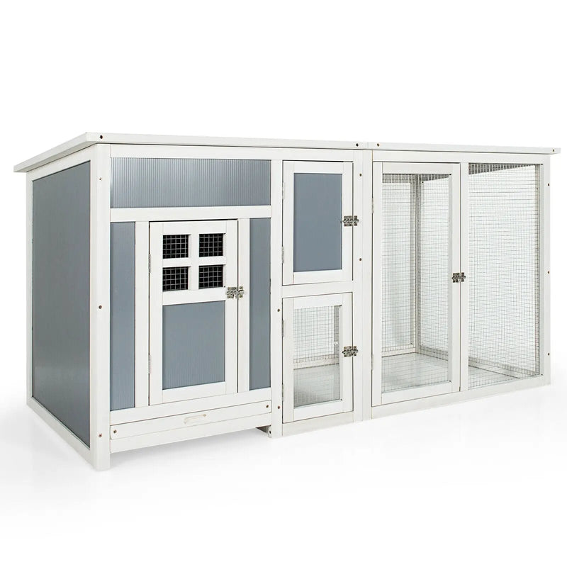 63 Inch Large Wooden Chicken Coop with Run Box and PC Roof by DirectDeals
