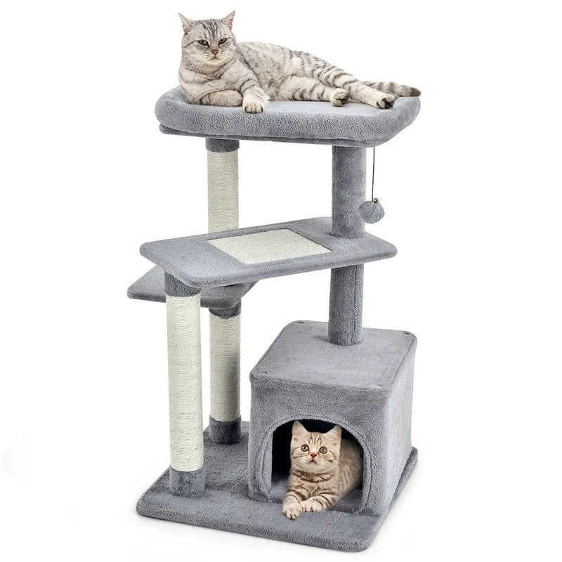 Cat Tree with Perch and Hanging Ball for Indoor Activity Play and Rest by DirectDeals