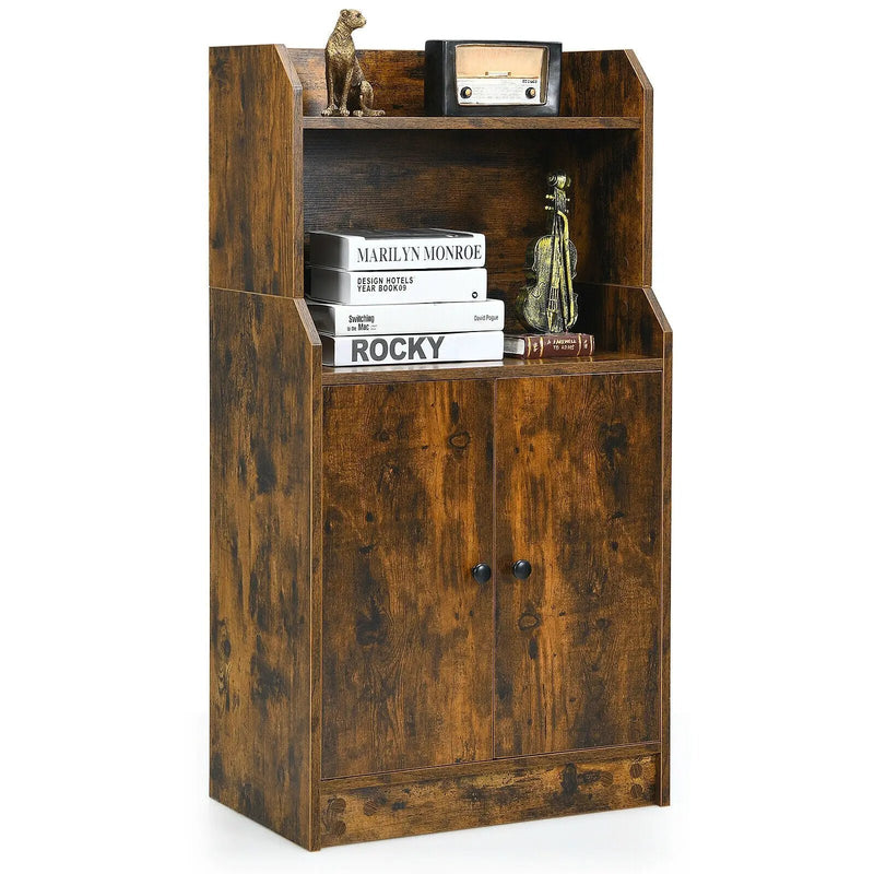 Storage Cabinet Bookcase with Doors and Display Shelf-Rustic Brown by DirectDeals
