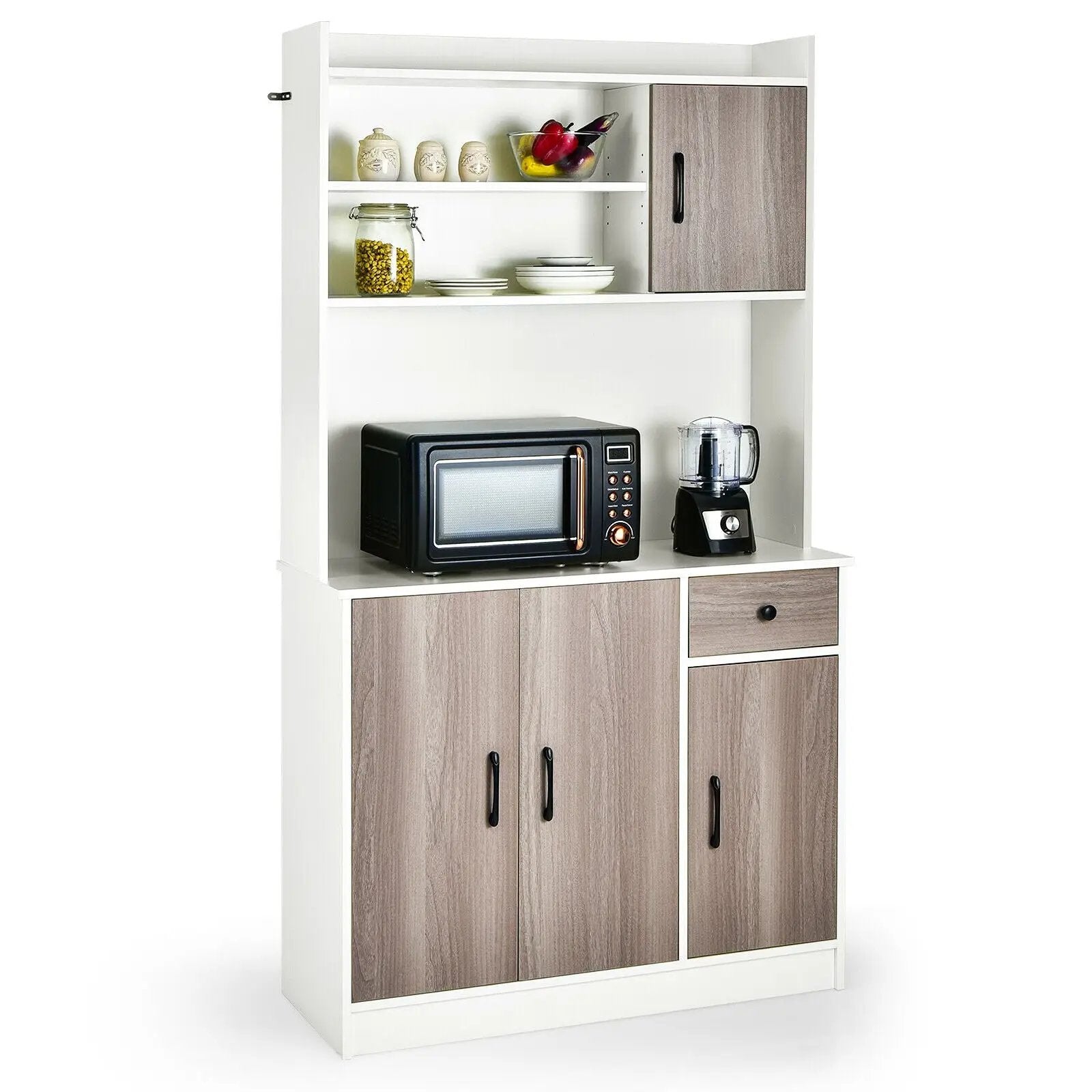 4-Door Freestanding Kitchen Buffet with Hutch and Adjustable Shelves by DirectDeals