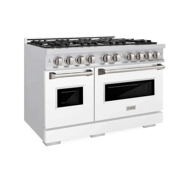 ZLINE 48"Classic Gas Range, Convection Gas Oven, Stainless Steel, White Matte Door CGR-WM-48