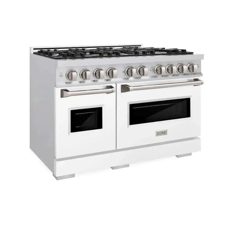 ZLINE 48"Classic Gas Range, Convection Gas Oven, Stainless Steel, White Matte Door CGR-WM-48 by Farmhouse Kitchen and Bath