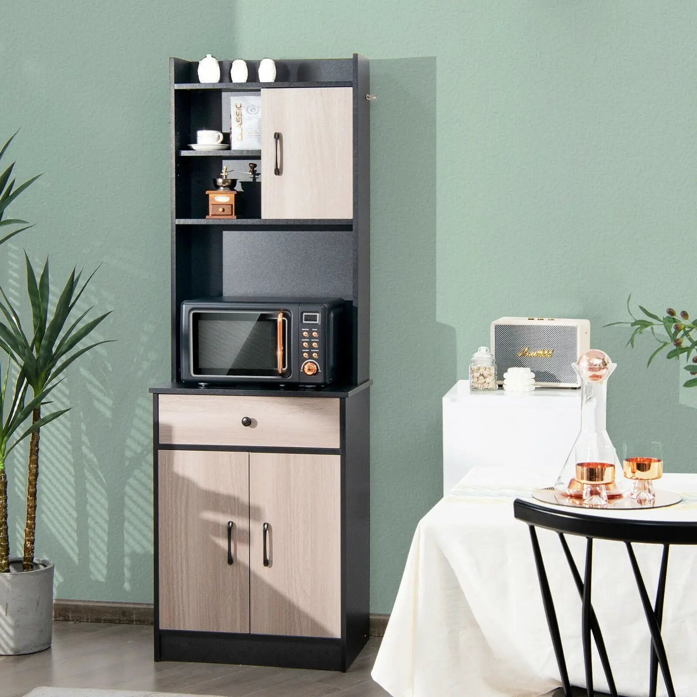 3-Door 71 Inch Kitchen Buffet Pantry Storage Cabinet with Hutch and Adjustable Shelf by DirectDeals