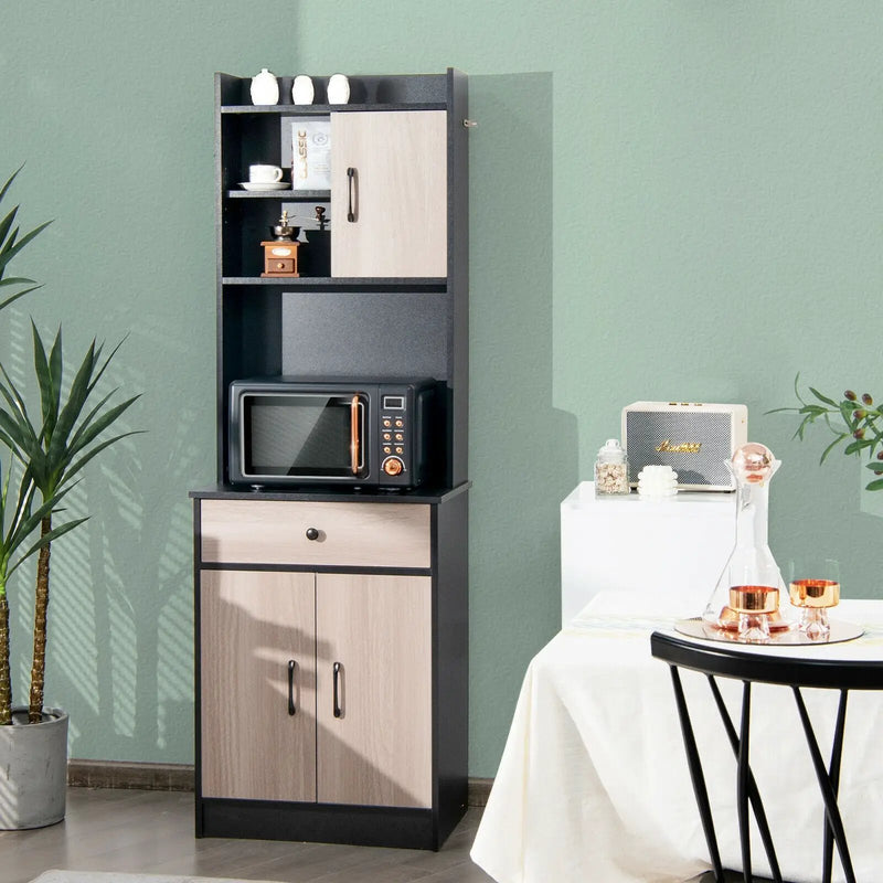 3-Door 71 Inch Kitchen Buffet Pantry Storage Cabinet with Hutch and Adjustable Shelf by DirectDeals