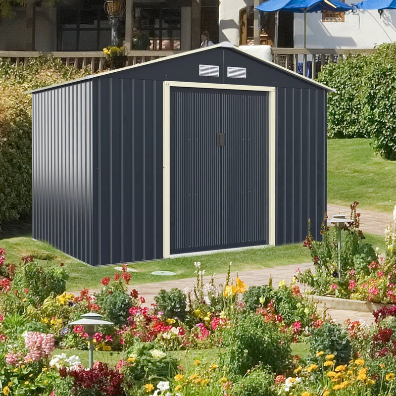 9 x 6 Feet Metal Storage Shed for Garden and Tools-Gray by DirectDeals