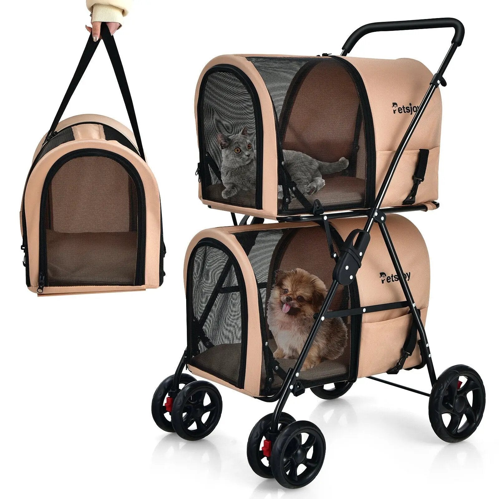 4-in-1 Double Pet Stroller with Detachable Carrier and Travel Carriage by DirectDeals
