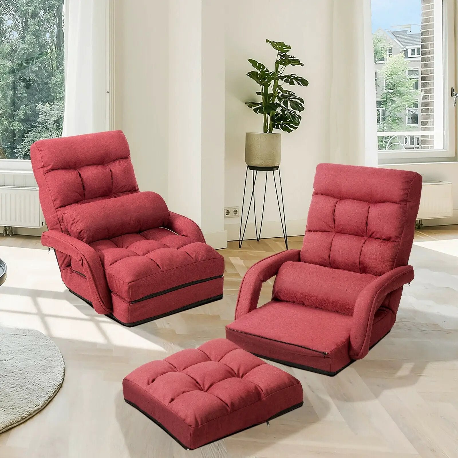 Folding Lazy Floor Chair Sofa with Armrests and Pillow by DirectDeals
