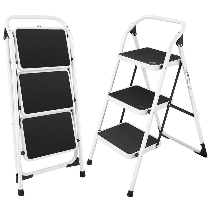 Folding 3-Step Ladder with Handgrip and Anti-Slip Platform by DirectDeals