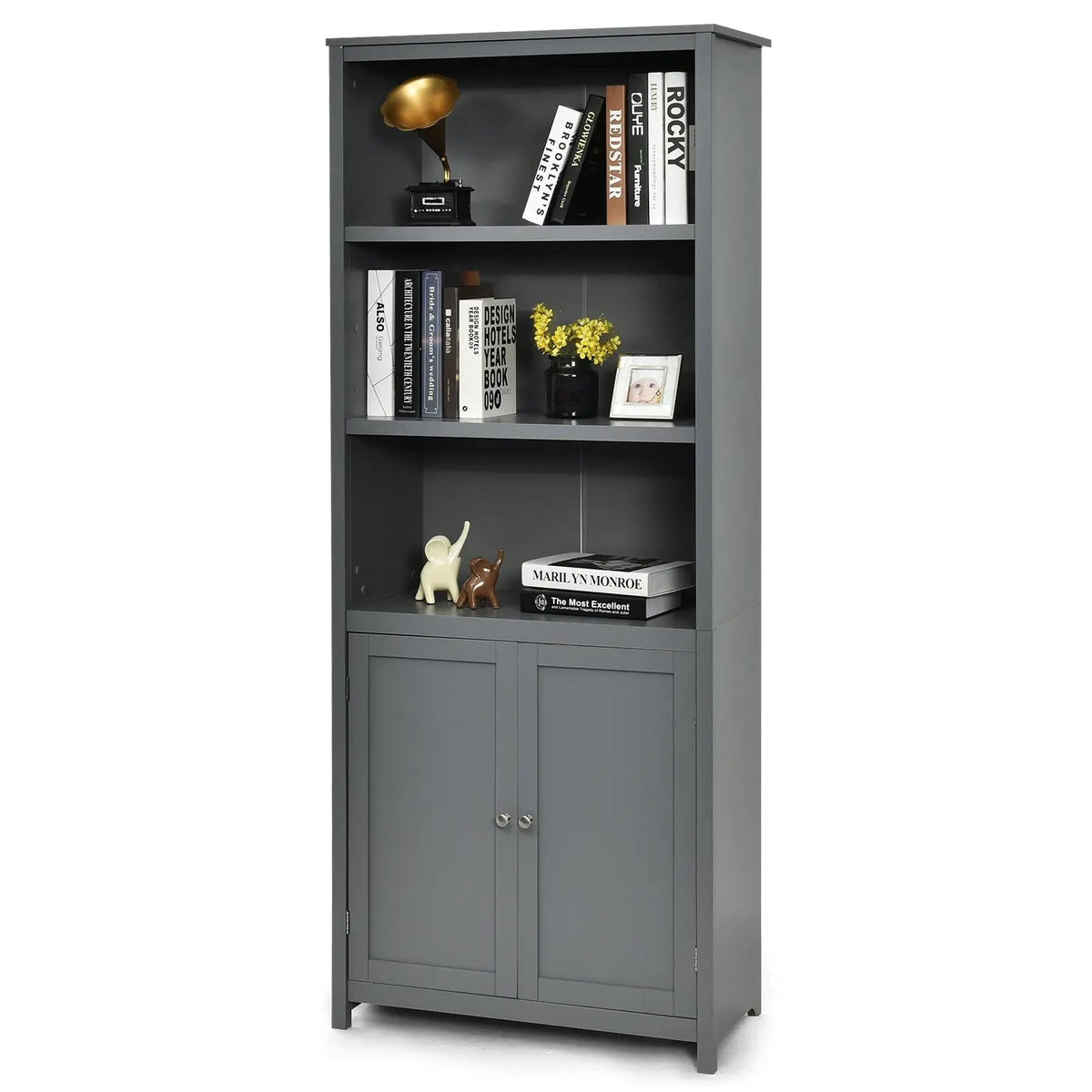 Bookcase Shelving Storage Wooden Cabinet Unit Standing Display Bookcase with Doors by DirectDeals