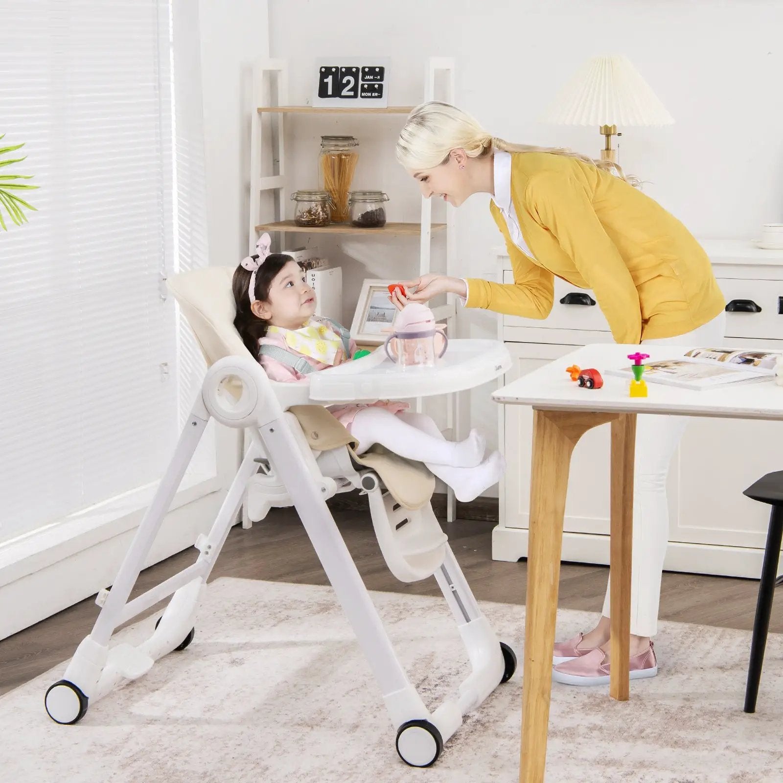 Baby Folding Convertible High Chair with Wheels and Adjustable Height by DirectDeals