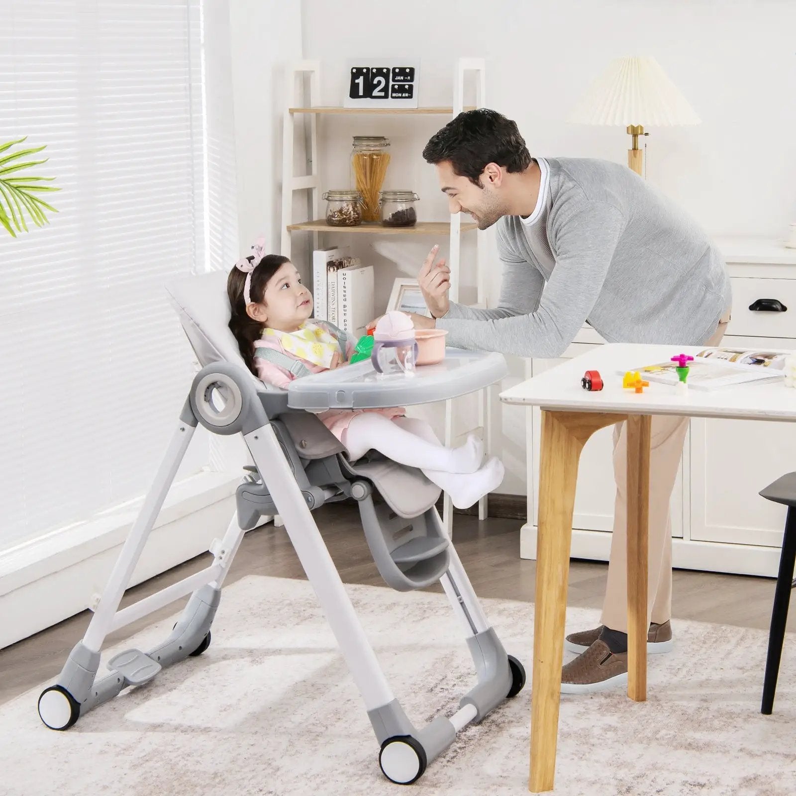 Baby Folding Convertible High Chair with Wheels and Adjustable Height by DirectDeals
