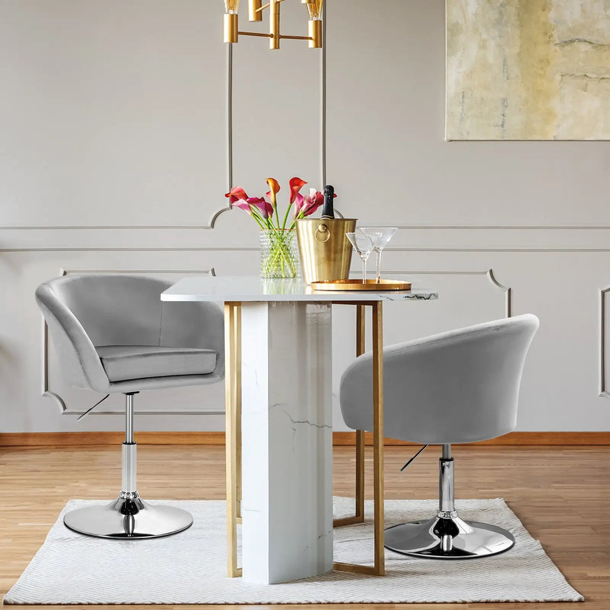 360 Degree Swivel Makeup Stool Accent Chair with Round Back and Metal Base by DirectDeals