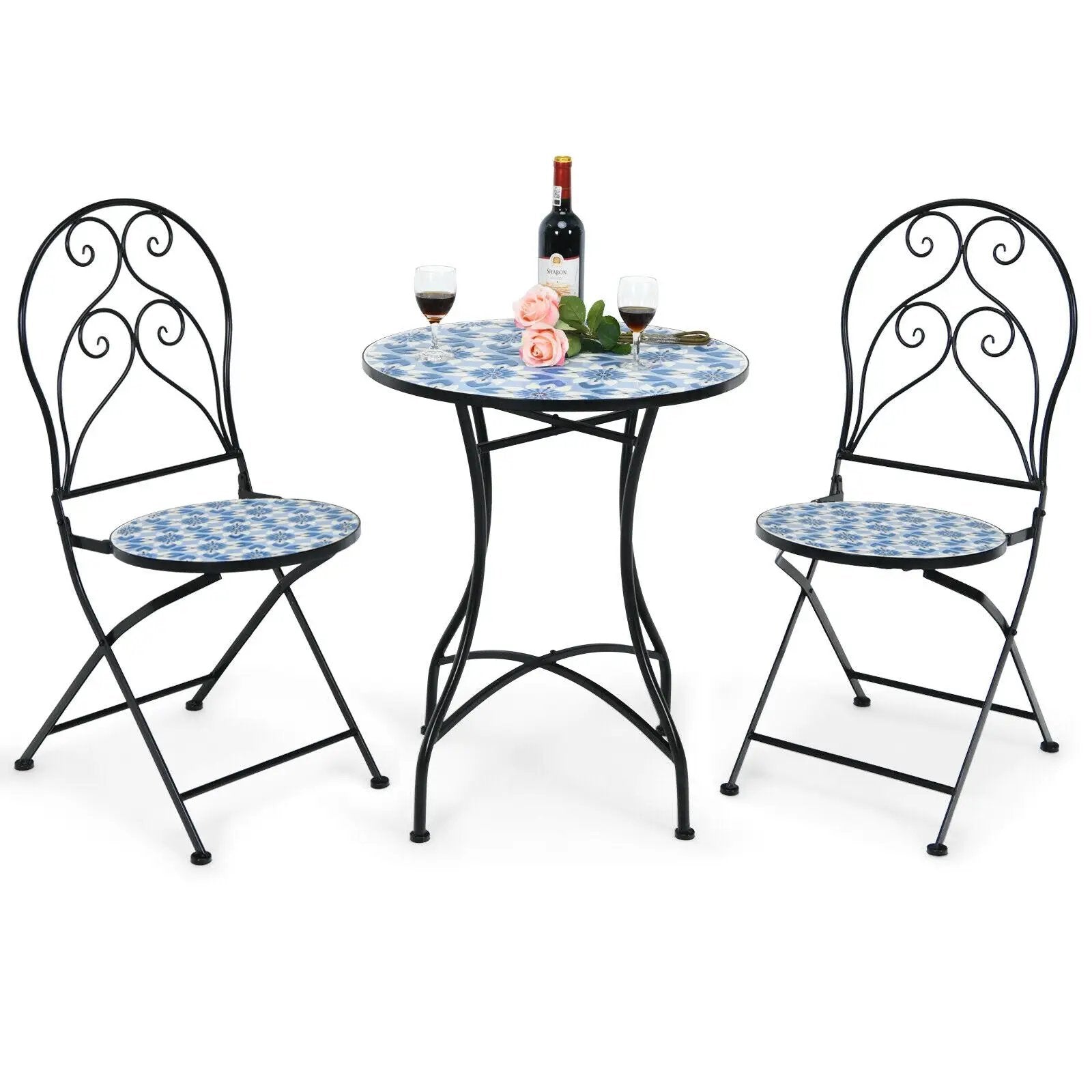 3 Pieces Patio Bistro Furniture Set with Mosaic Design by DirectDeals