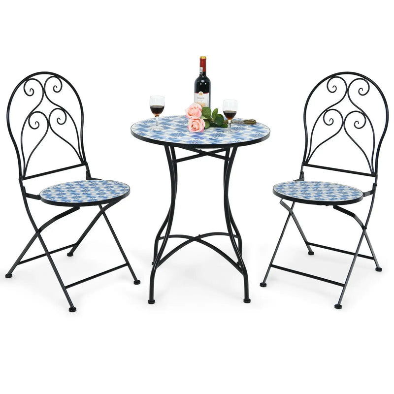 3 Pieces Patio Bistro Furniture Set with Mosaic Design by DirectDeals