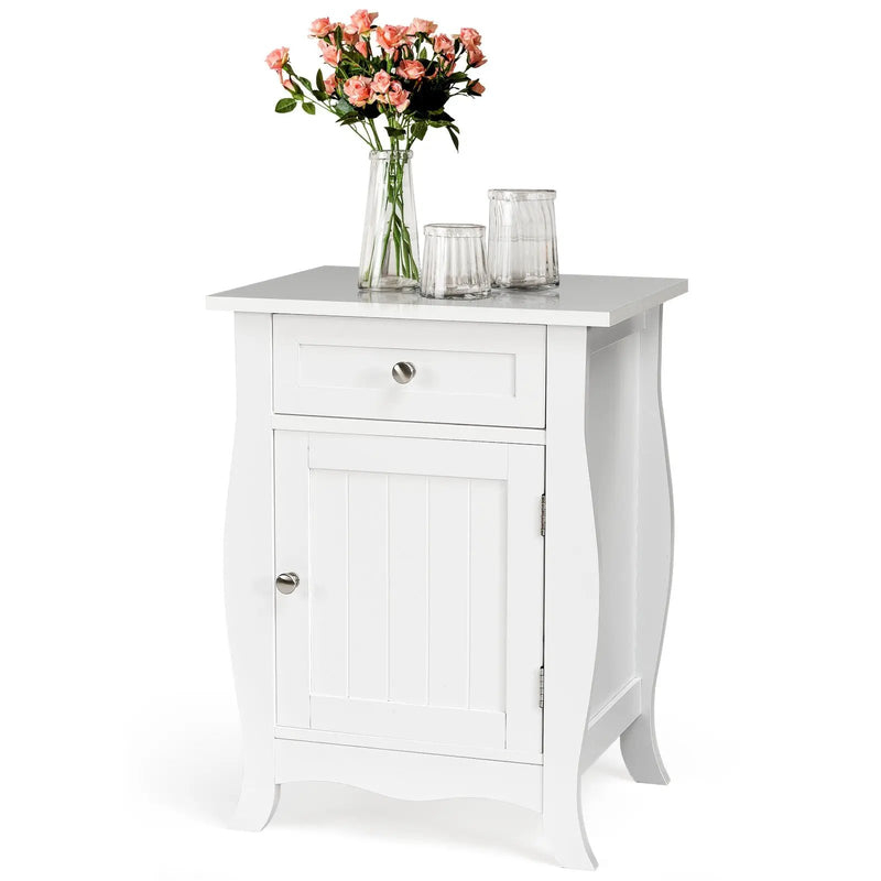 Wooden Accent End Table with Drawer Storage Cabinet Nightstand-White by DirectDeals