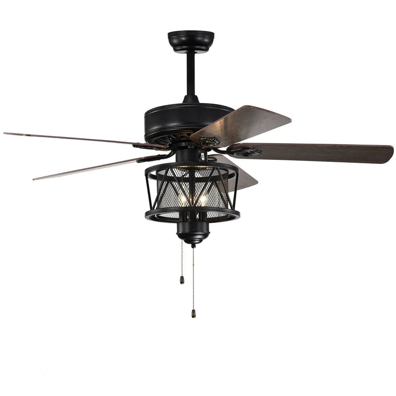50 Inches Ceiling Fan with Lights Reversible Blades and Pull Chain Control-Black by DirectDeals
