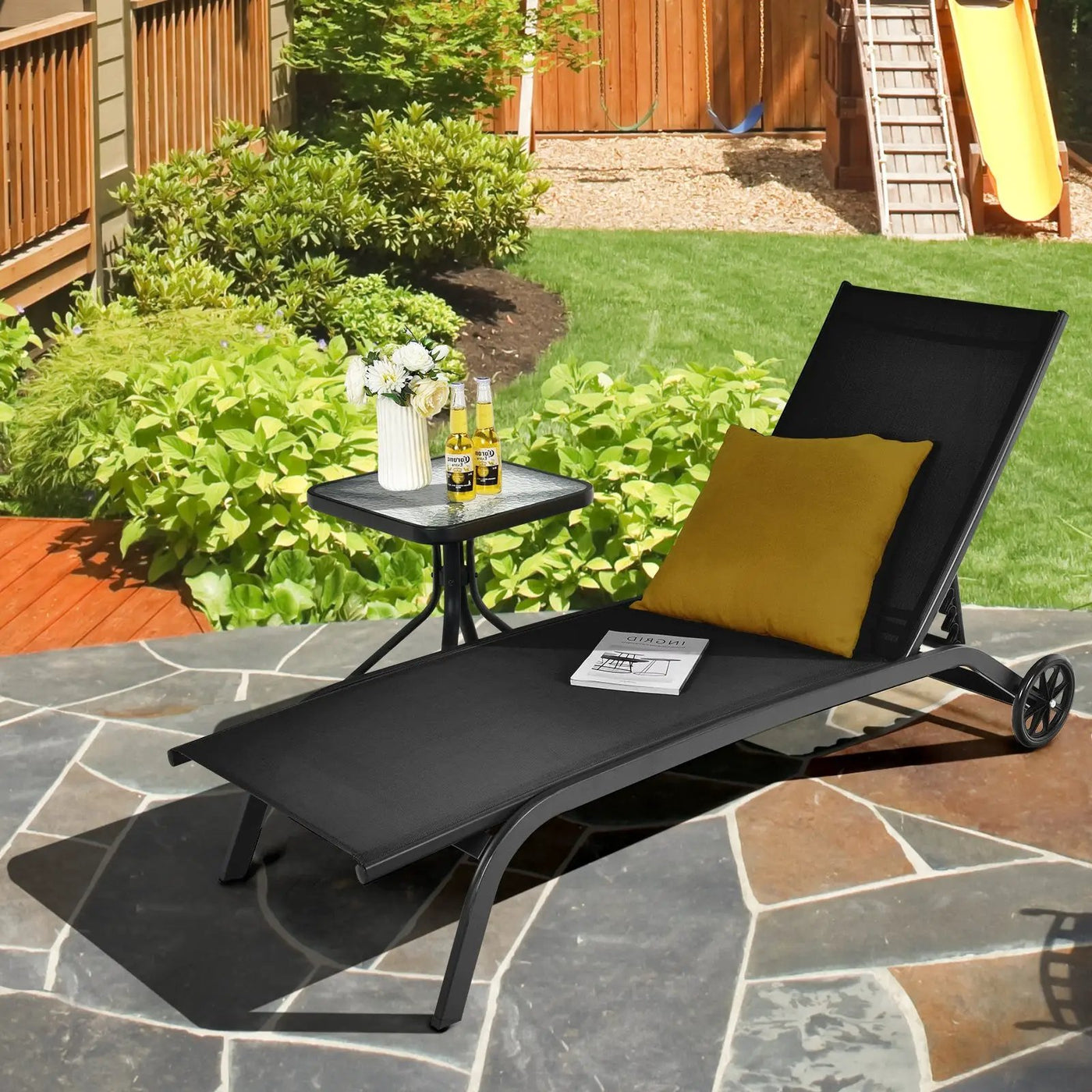 6-Poisition Adjustable Outdoor Chaise Recliner with Wheels by DirectDeals