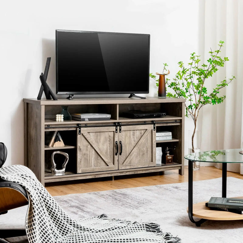 59 Inch Sliding Barn Door TV Stand with Adjustable Shelves for TVs up to 65 Inch by DirectDeals