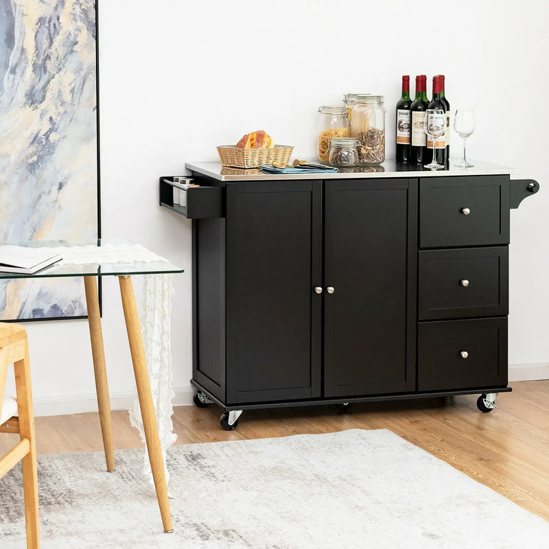 Kitchen Island 2-Door Storage Cabinet with Drawers and Stainless Steel Top by DirectDeals