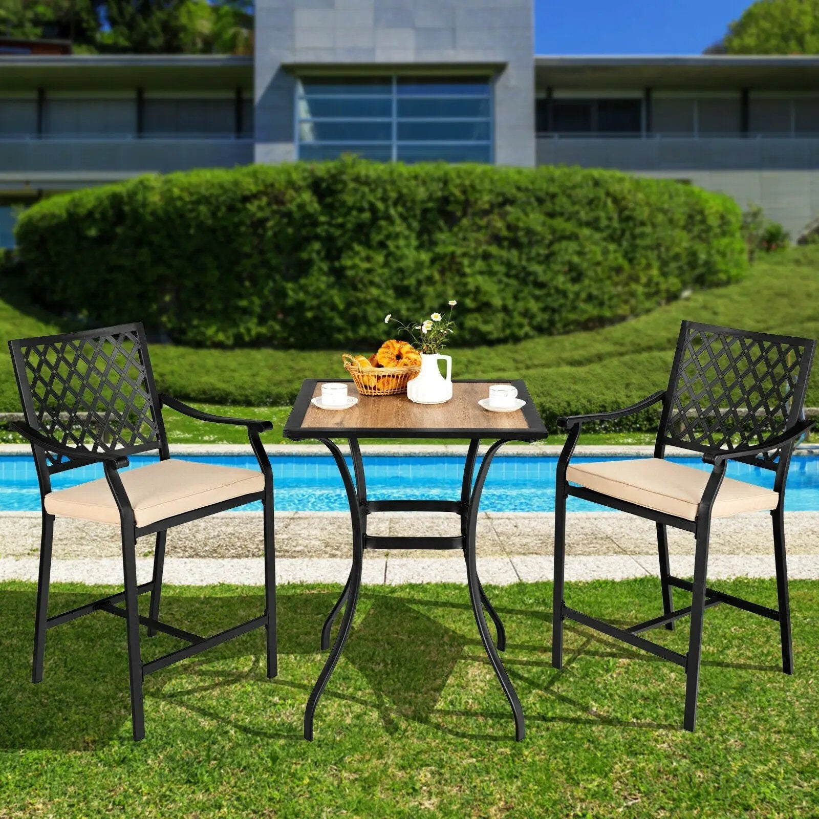 Patio Square Bar Table for Garden Backyard by DirectDeals