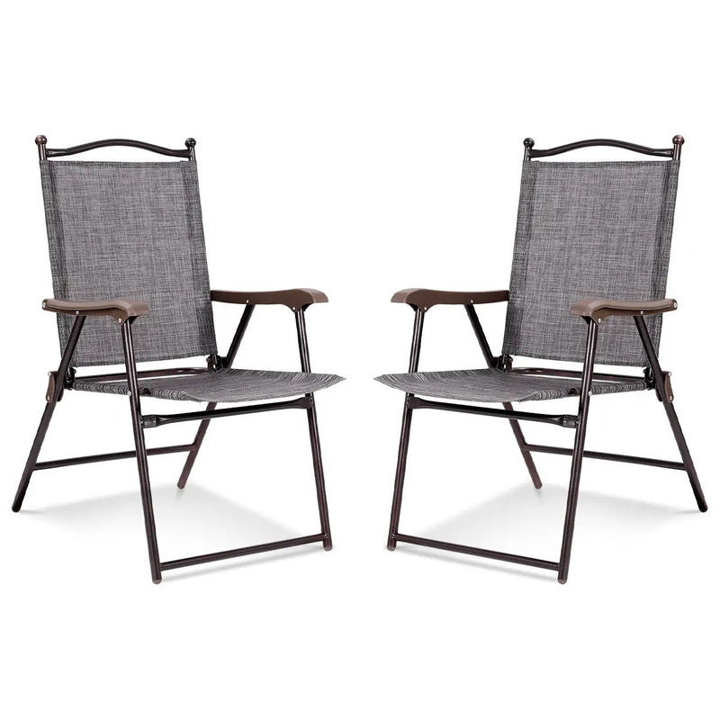 Set of 2 Patio Folding Sling Back Camping Deck Chairs by DirectDeals