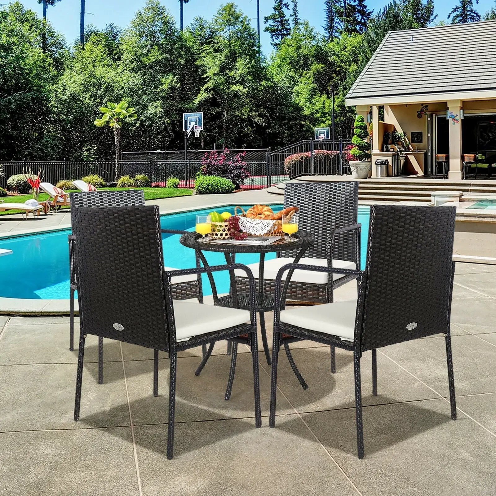 4 Pieces Patio Wicker Rattan Dining Set with Comfy Cushions by DirectDeals