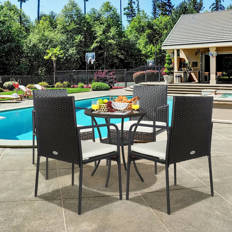 4 Pieces Patio Wicker Rattan Dining Set with Comfy Cushions by DirectDeals