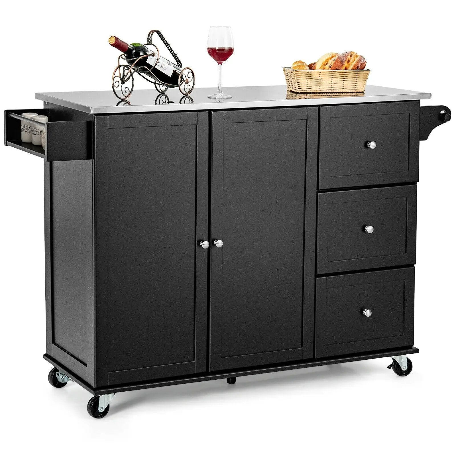 Kitchen Island 2-Door Storage Cabinet with Drawers and Stainless Steel Top by DirectDeals