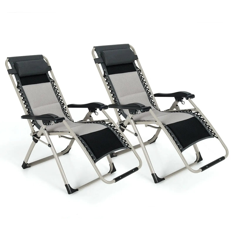 2 Pieces Adjustable Padded Lounge Recliner with Removable Head Pillow-Black by DirectDeals