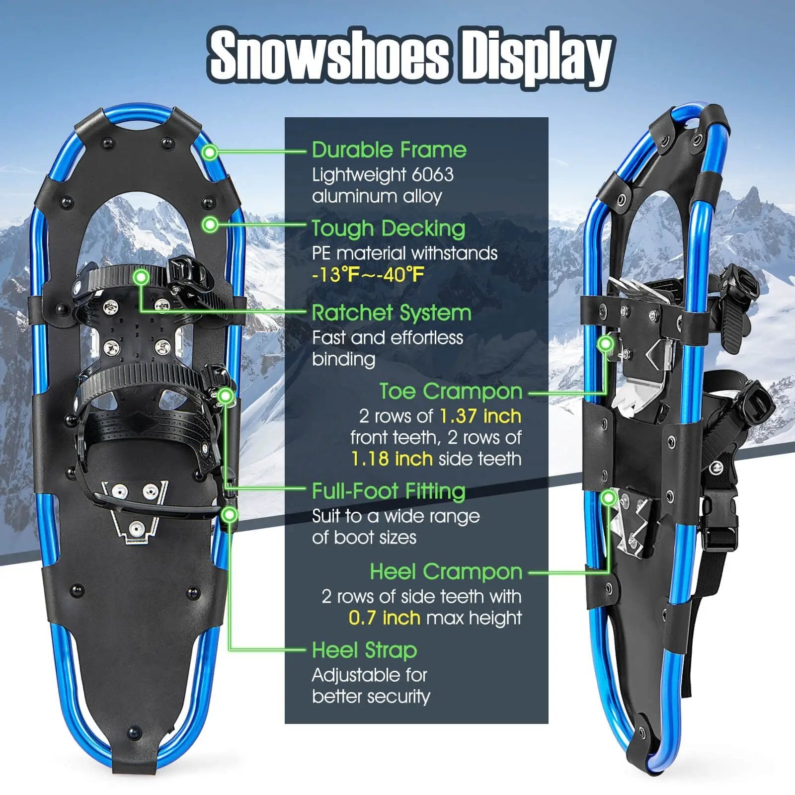 21/25/30 Inch Lightweight Terrain Snowshoes with Flexible Pivot System by DirectDeals